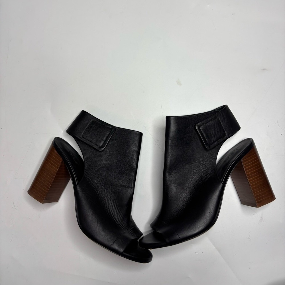 VINCE "Faye" Black Leather Open Toe Block Heel Booties Women's 6M EU 36